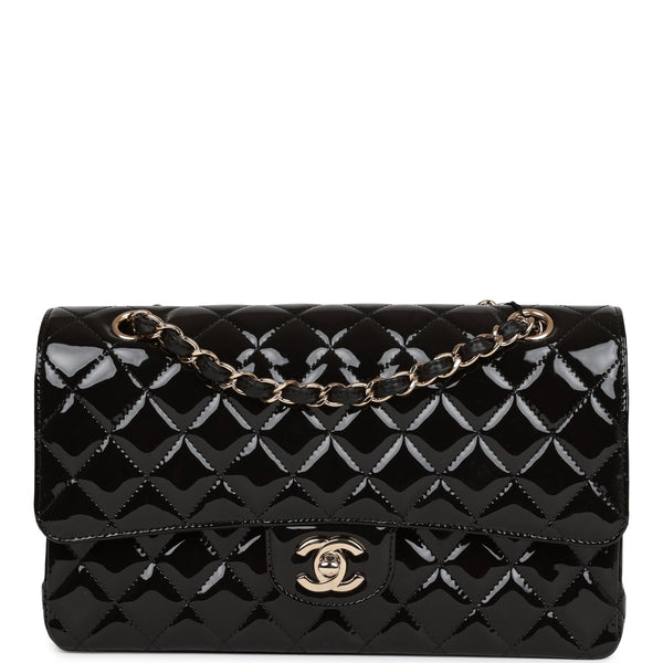 Chanel Classic Flap Medium Lambskin Mini Quilted 18ca530 Black Patent  Leather Cross Body Bag, Chanel