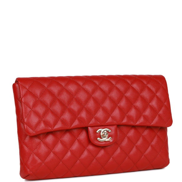 Chanel Flap Clutch Bag Red Caviar Light Gold Hardware Madison