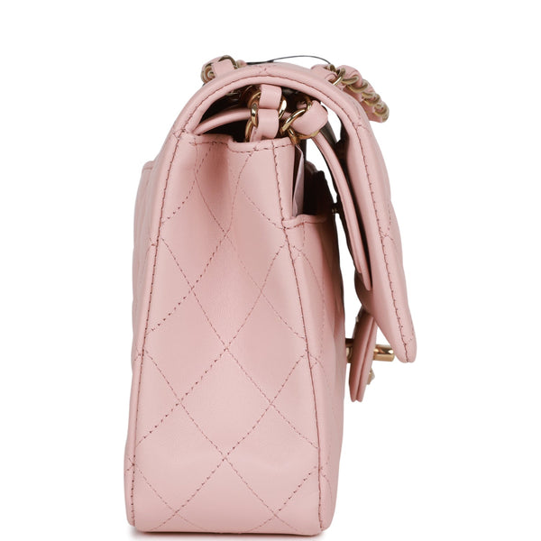 CHANEL Lambskin Quilted Medium Double Flap Light Pink 1229090