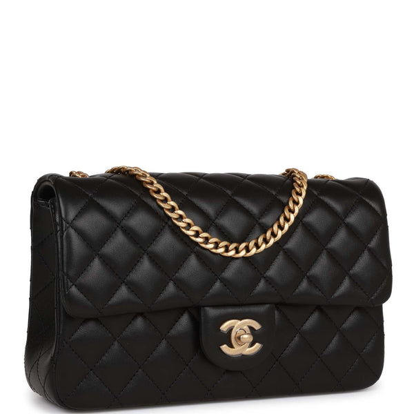 CHANEL Satin 24K Gold Camellia Mini Flap Bag Black