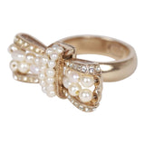 Chanel Gold CC Faux Pearl Bow Ring