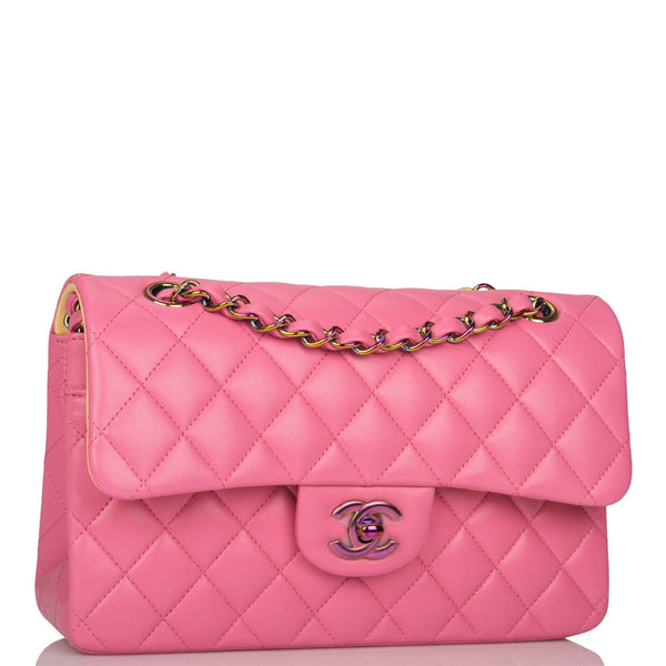 Chanel Pink And Yellow Quilted Lambskin Small Classic Double Flap