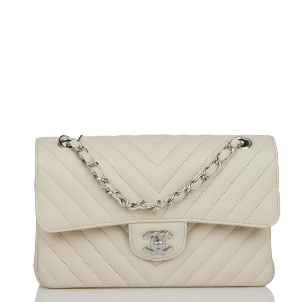 Ivory White Chevron Studded Small Flap Bag Silver Hardware, 2017