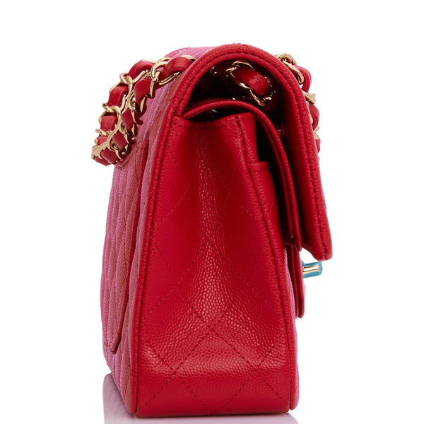 Rare* Chanel Red Small Classic Double Flap Bag In Caviar Leather With – Bags  Of Personality