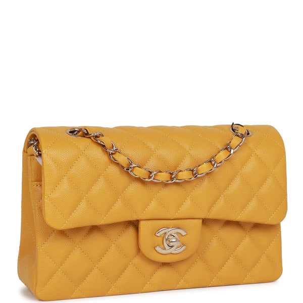 Chanel Grey Caviar Small Classic Double Flap Bag Light Gold
