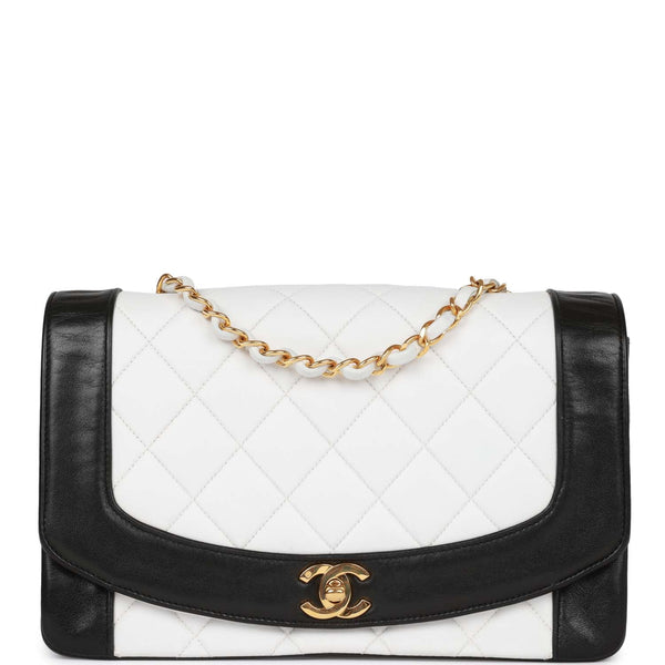 Vintage Chanel Small Diana Flap Bag White and Navy Lambskin Gold Hardw –  Madison Avenue Couture