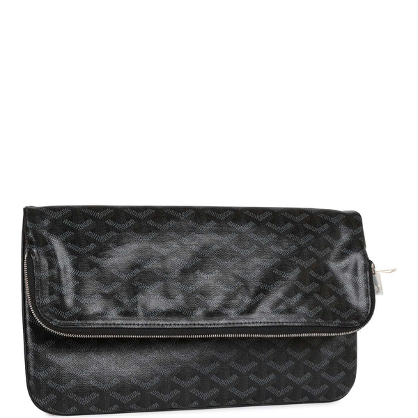 Goyard Sainte Marie MM Foldable Clutch Bag Jet Black Goyardine Silver