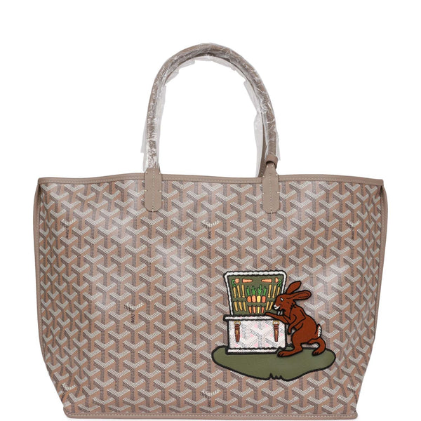 Shop GOYARD Goyard Embroidered Anjou PM Bag Khaki Pink 28cm by