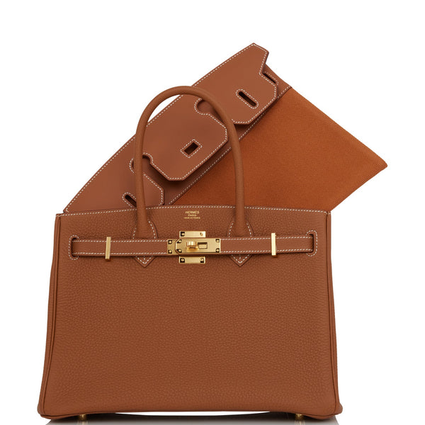 Hermès 3 en 1 Birkin 30 Gold Barenia Faubourg and Toile Bag with Gold Hardware