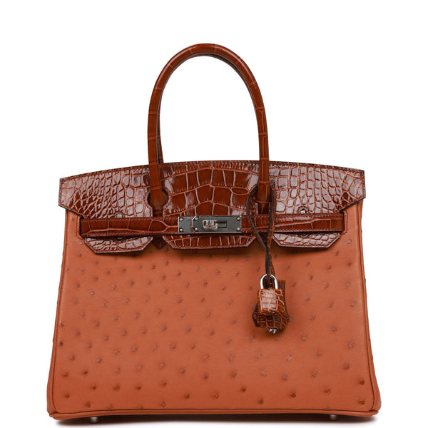 Hermes Birkin 30 Cognac and Miel Alligator and Ostrich Touch