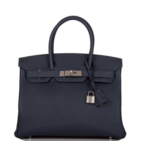 HERMES Birkin 30 Handbag Togo leather Navy Orange poppy Blue nuit Used A  SHW