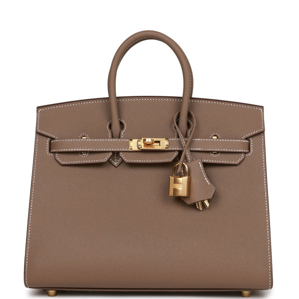 Hermes Personal Kelly bag 25 Sellier Jaune d'or/ Etoupe grey Epsom leather  Gold hardware