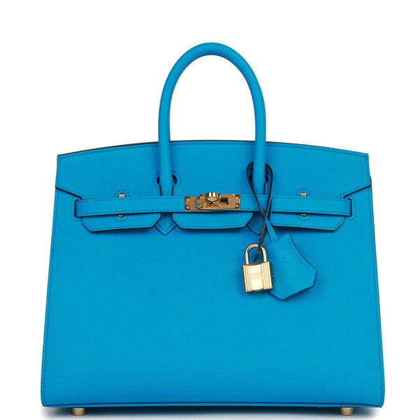 Hermes Kelly 25 Sellier Bag Blue Frida Gold Hardware Epsom Leather