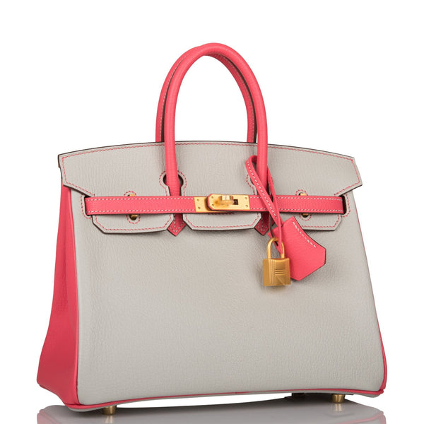 Hermès Birkin 25 Special Order HSS White / Rose Azalee Clemence BPHW from  100% authentic materials!