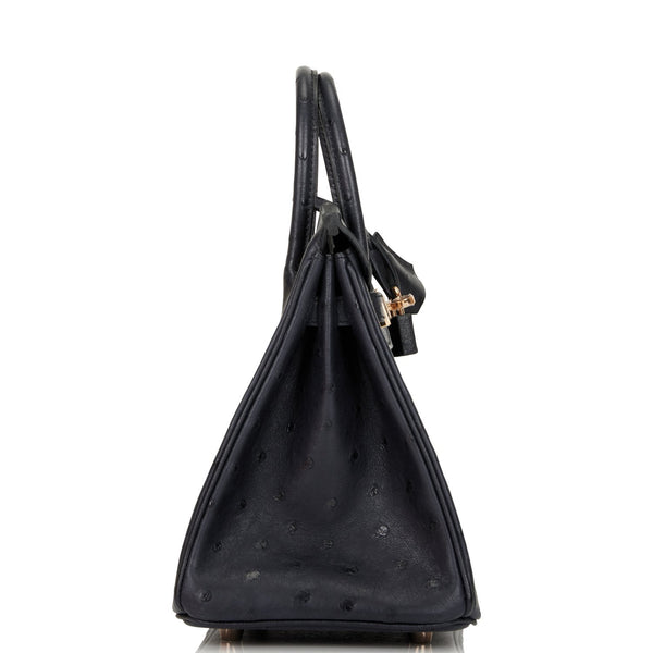 Hermès Birkin 25 Top Handle Bag In Bleu Indigo Ostrich With Rose