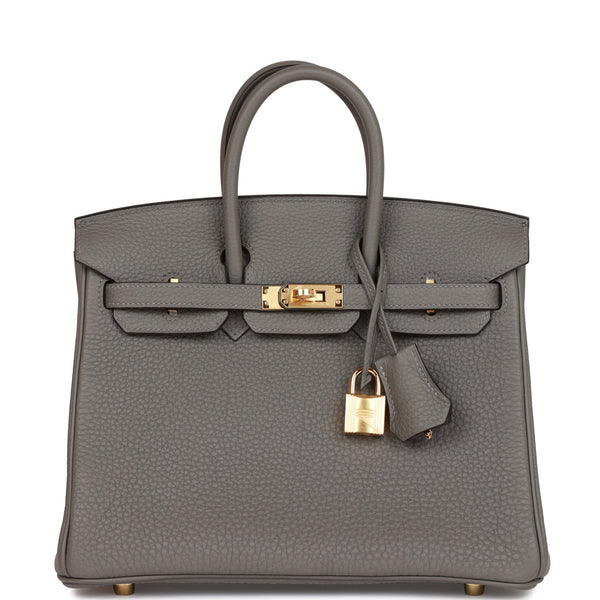 Hermes Birkin bag 25 Taupe grey Togo leather Gold hardware