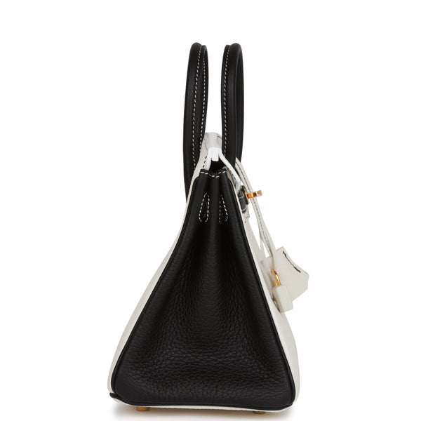 Hermes Special Order (HSS) Birkin 25 White and Black Clemence Gold Har
