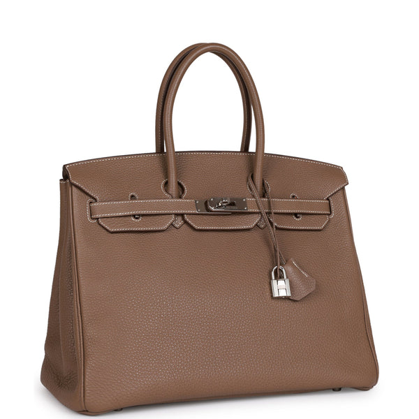 Hermès Etoupe Togo Leather Palladium Hardware Birkin 35 Bag Hermes