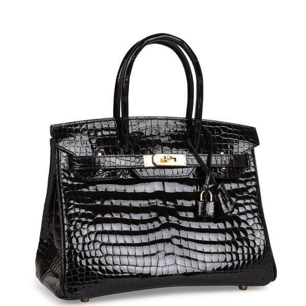 HERMES Shiny Niloticus Crocodile Birkin 30 Black 1307014