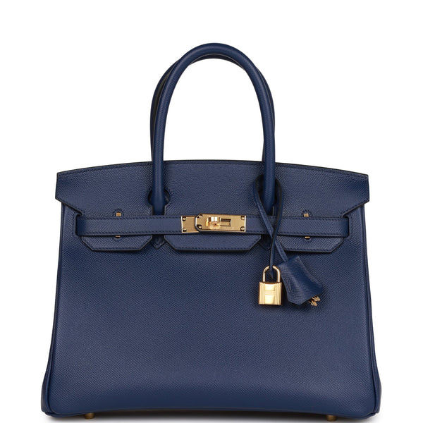 Hermes Birkin 30 Bag Blue Paradis Epsom Leather with Gold Hardware