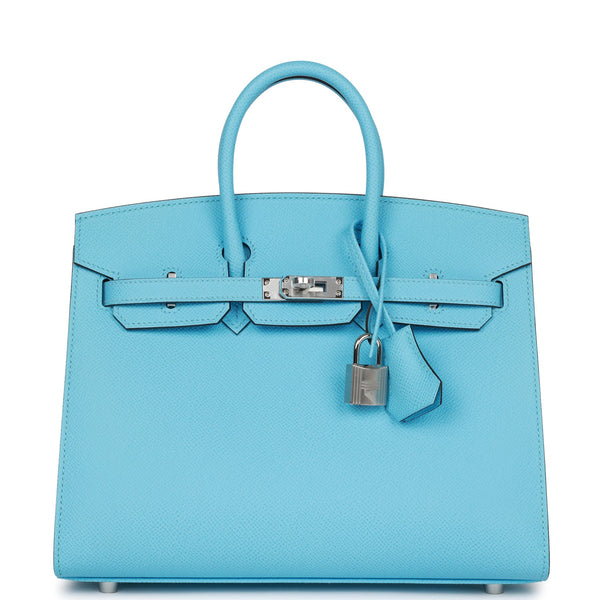 Hermes Kelly Sellier 25 Bag Blue Celeste Palladium Epsom Leather at 1stDibs