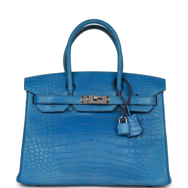 Hermes Mykonos Blue Crocodile Gold Birkin 25 Handbag Kelly Bag