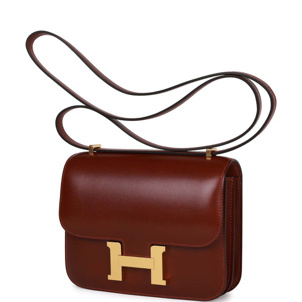 Hermes 18cm Rouge H Box Leather Gold Plated Constance Bag - Yoogi's Closet