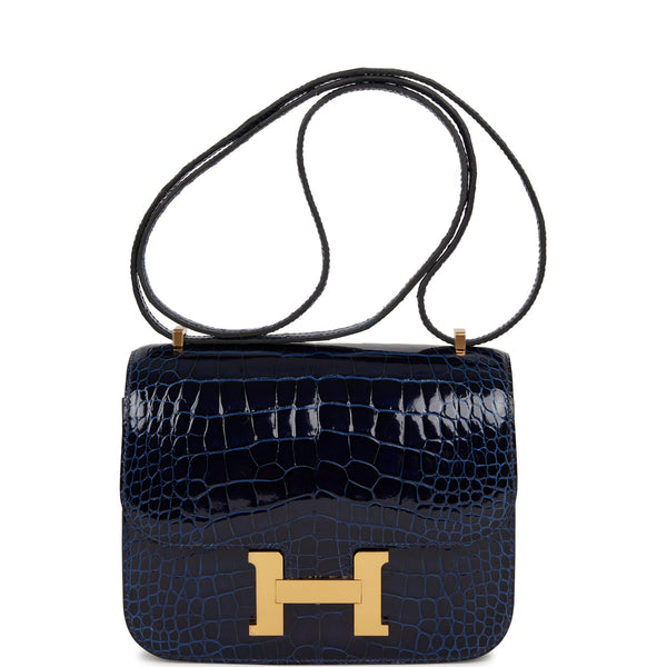 Hermes Constance 18 Tri-Color Alligator Blue Sapphire / Vert Rousseau /  Black Bag