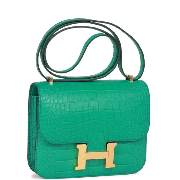 My favourite 💚Vert Jade💚 Hermes mini Constance Vert Jade shinny Croco ghw  B #hermesvertjade #hermesminiconstancecroco #glossvintage