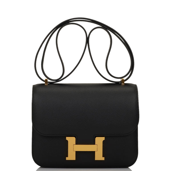 Hermès Constance 24 Shiny Black Noir Porosus with White Gold & Diamond  Hardware