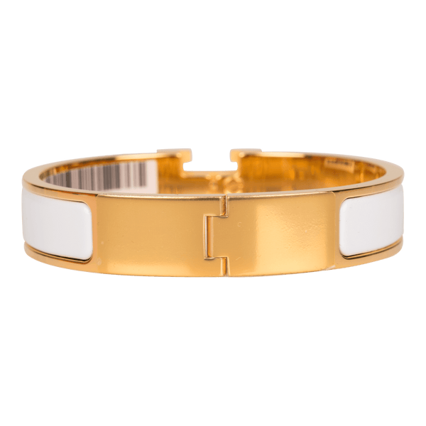 HERMES Enamel Wide Clic Clac H Bracelet GM White 1277839