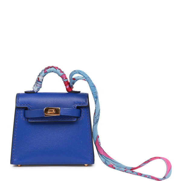 Bleu Izmir Tadelakt Micro Mini Kelly Twilly Bag Charm Gold Hardware, 2022, Handbags and Accessories, 2023