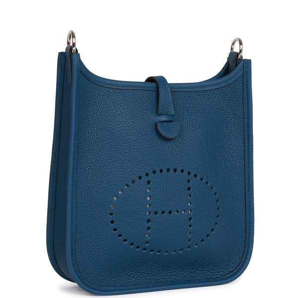 Hermes Evelyne PM Bag Blue Pale Palladium Hardware Clemence Leather