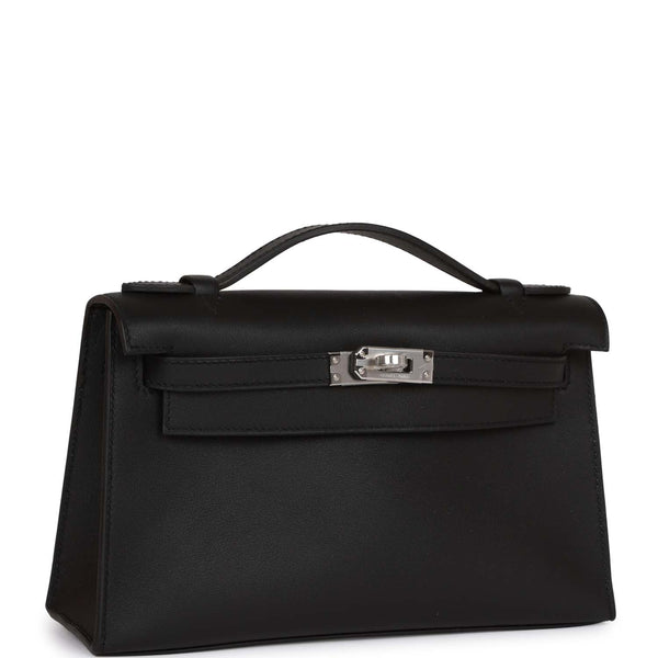 Hermès Kelly Pochette Mini Black Leather Palladium Hardware