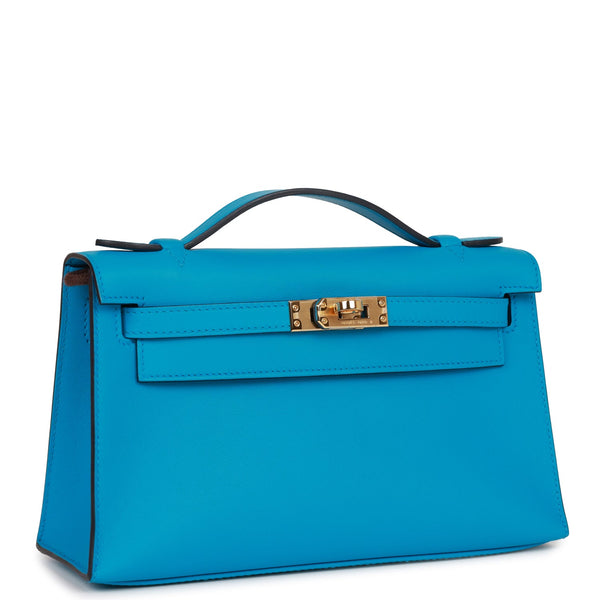 Hermes Blue Friday Kelly Pochette Swift Gold Hardware - Chicjoy