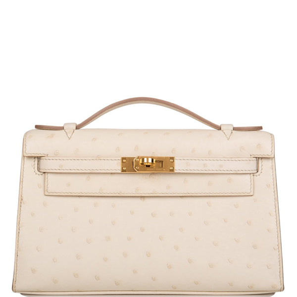 Hermes Kelly Pochette Anemone Ostrich Permabrass Hardware – Madison Avenue  Couture