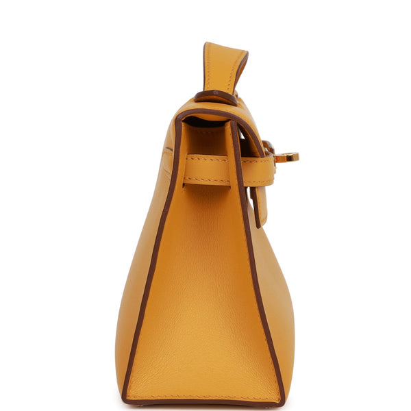 Hermes Kelly Pochette Jaune Ambre Gold Hardware Clutch Amber Bag Y Stamp,  2020