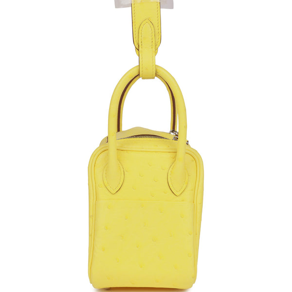 Hermes Mini Lindy 20 Bag Jaune Citron Ostrich w/ Palladium