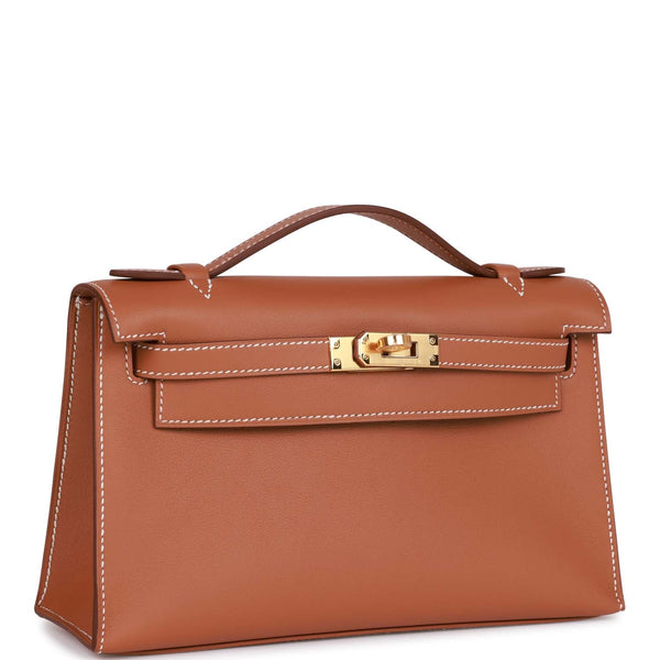 Hermes Kelly Mini Pochette Bag Etoupe Swift Leather Gold Hardware