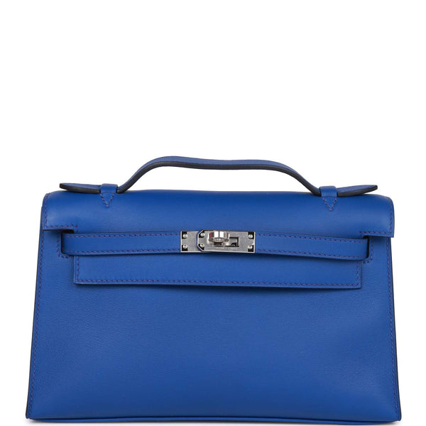 Hermes Blue Atoll Swift Leather Kelly Pochette Bag with Palladium