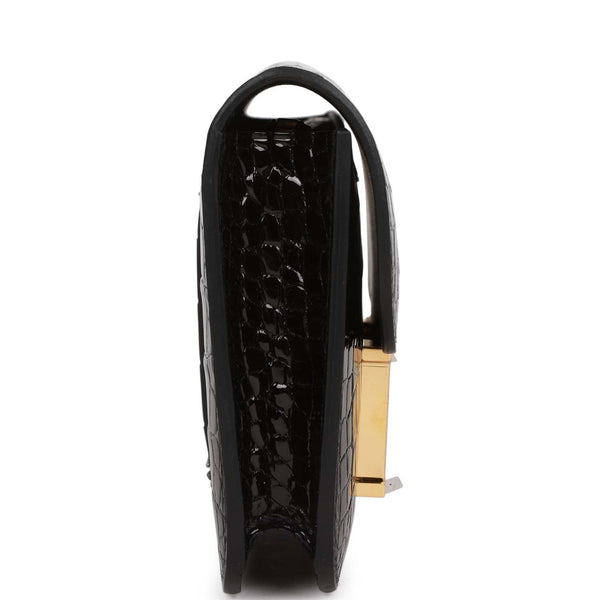 Hermes Constance Slim Wallet Belt Bag Black Lizard Rose Gold