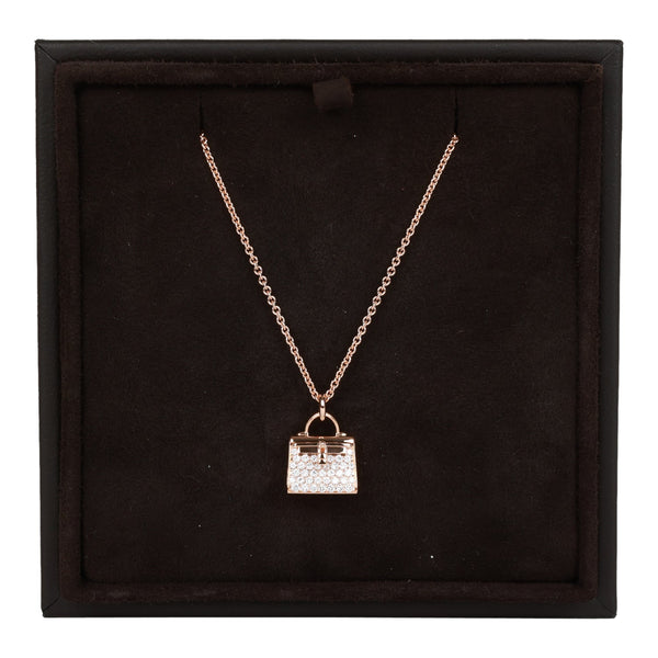 Hermes Birkin Amulette Pendant Necklace 18k Rose Gold And Diamonds Auction