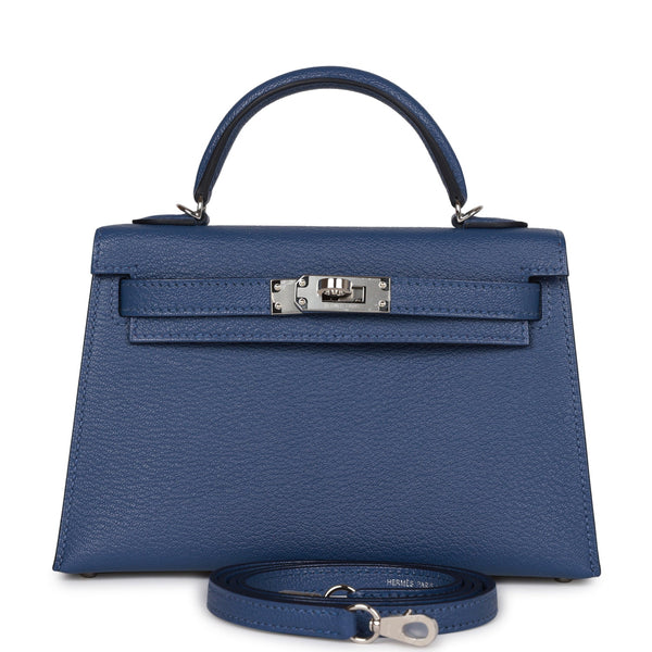 Hermes Blue Paon Chevre de Coromandel Leather Palladium Hardware Kelly  Sellier 25 Bag Hermes