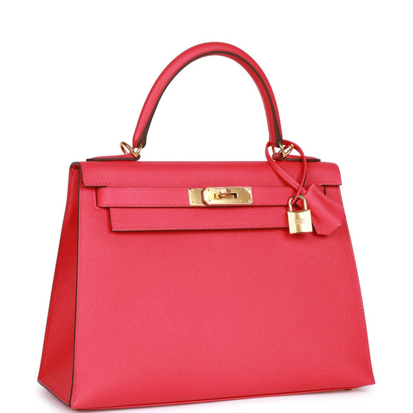 Hermes Kelly 28 Sellier Epsom Bag Red/Pink For Women, Women's