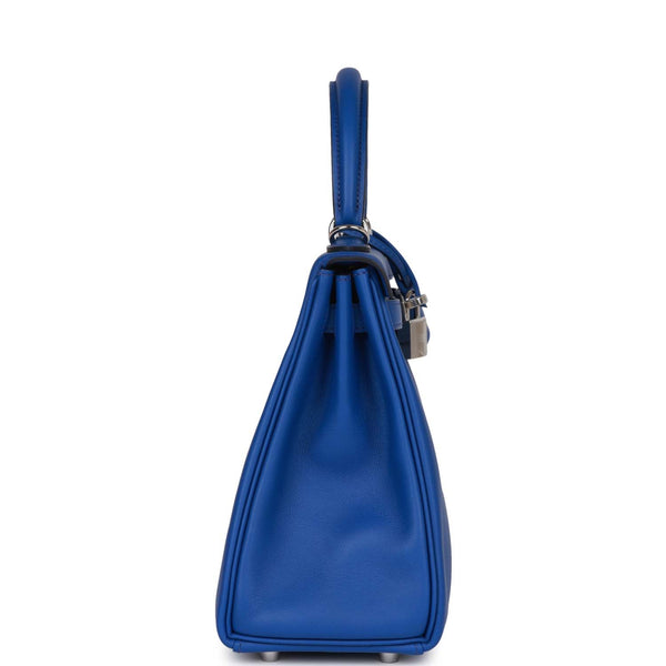 HERMÈS Kelly 25 handbag in Blue Royal Swift leather with Palladium