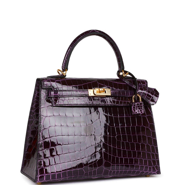 Hermes Kelly bag 25 Sellier Braise Alligator crocodile skin Silver