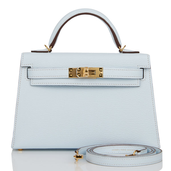 Hermès mini Kelly handbag 20 Ostrich and gold jewelery White