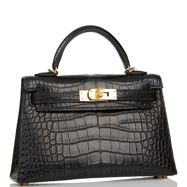 🐊 Hermès Mini Kelly II Black Shiny Alligator Gold Hardware