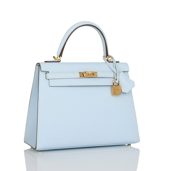 Hermes Kelly Sellier 25 Bleu Glacier Epsom Gold Hardware – Madison Avenue  Couture