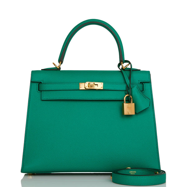 Hermes Tri-Color Bleu Brume, Vert Jade & Gold Epsom Sellier Kelly 25cm –  Madison Avenue Couture